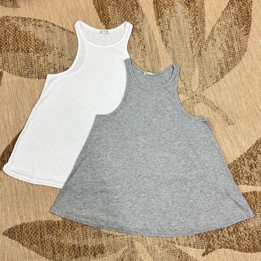 FREE PEOPLE Intimately Bundle Womens Cami Ribbed Sleeveless Top Small White Gray